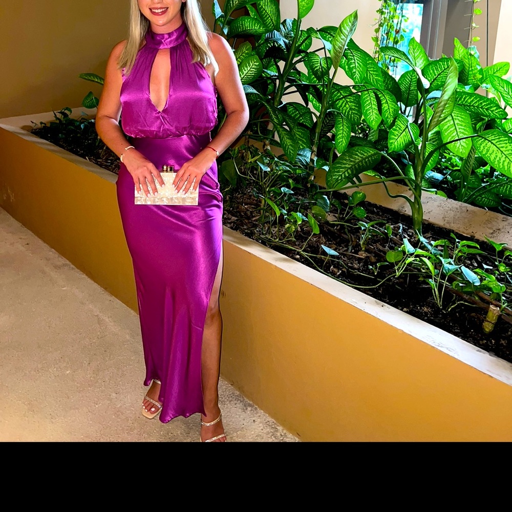 Purple satin fancy midi dress